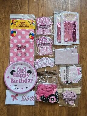 Minnue Pink Polka Dot Happy Birthday Party Supplies Kit